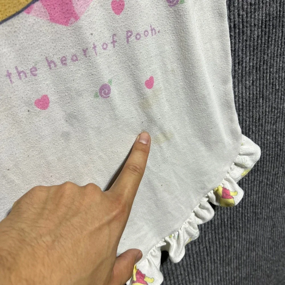 Vintage Disney Winnie the Pooh Nightgown Kids 6X White Pink Ruffle 90s Sleepwear